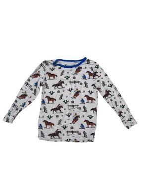 FREE BIRDEES Western Cowboy Print Pajama Top Size 4T Kids Horse Bamboo L/S *READ
